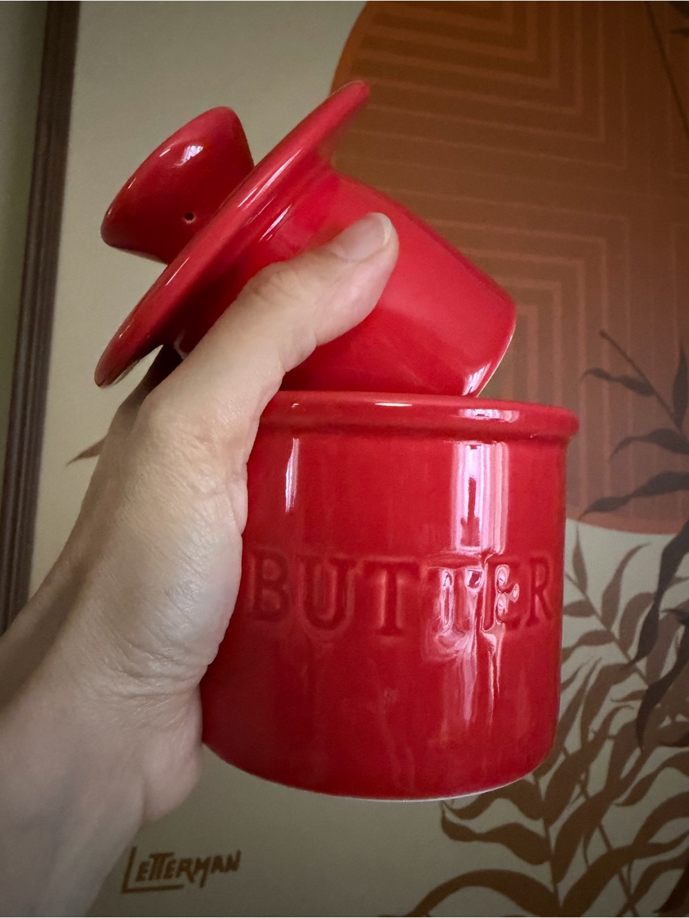 Vintage Style Red Ceramic French Butter Crock / Keeper